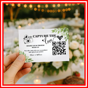 Tarjeta De Recepción Verde Salvia Captura El Amor QR Boda