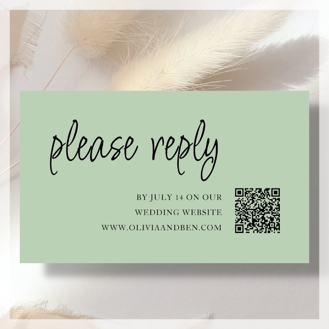 Tarjeta De Recepción Verde Salvia | Código QR | Confirmación de Boda (Subido por el creador)