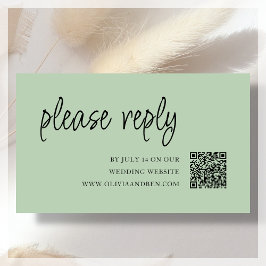 Tarjeta De Recepción Verde Salvia | Código QR | RSVP de Boda