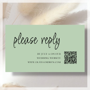 Tarjeta De Recepción Verde Salvia   Código QR   RSVP de Boda