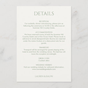 Tarjeta De Recepción Verde salvia   Detalles del Boda del monograma