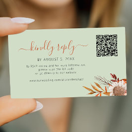 Tarjeta De Recepción Verde salvia otoño boho boda en línea rsvp