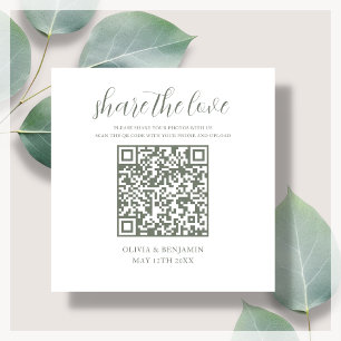 Tarjeta De Recepción Verde salvia   White Share the Love QR Code