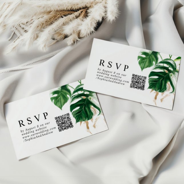 Tarjeta De Recepción Verde tropical Boda moderno QR RSVP (Subido por el creador)