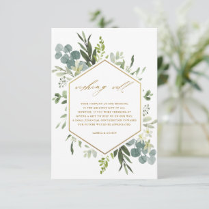 Tarjeta De Recepción Verdor acuarela Boda dorado Desear bien