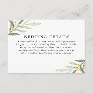 Tarjeta De Recepción Verdor acuarela color oro verde detalles bodas