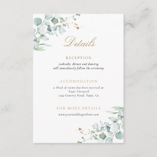 Tarjeta De Recepción Verdor acuarela Elegante Boda de oro detalles