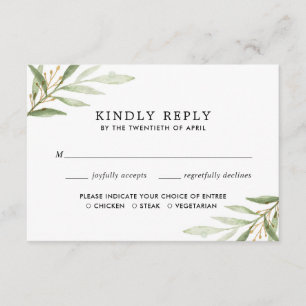 Tarjeta De Recepción Verdor acuarela hojas de oro verde RSVP