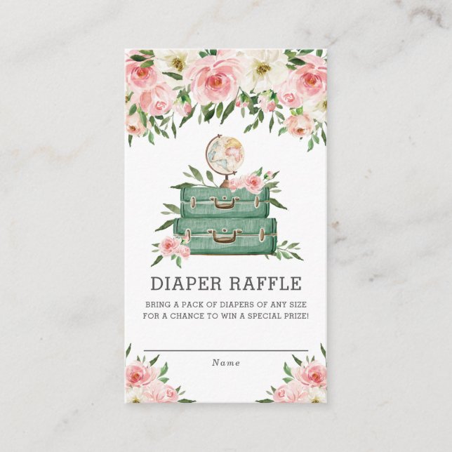 Tarjeta De Recepción Verdor Aventura Floral Rosa Bebé Diaper Raffle (Anverso)