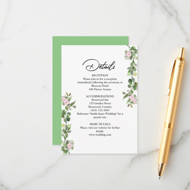 Tarjeta De Recepción Verdor Elegante y Hermoso Boda Floral (Anverso/Reverso In Situ)