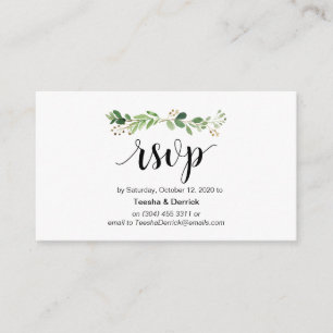 Tarjeta De Recepción Verdor, escritura negra moderna, RSVP en línea