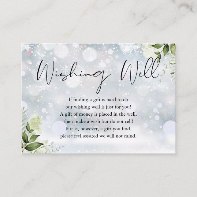 Tarjeta De Recepción Verdor Floral Deseando Buena Boda de Invierno (Anverso)