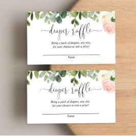 Tarjeta De Recepción Verdor floral rosa y blanco chica rifa de pañales