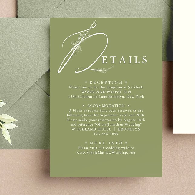 Tarjeta De Recepción Verdor mínimo Moss Boda de Floral Verde Detalles (Subido por el creador)