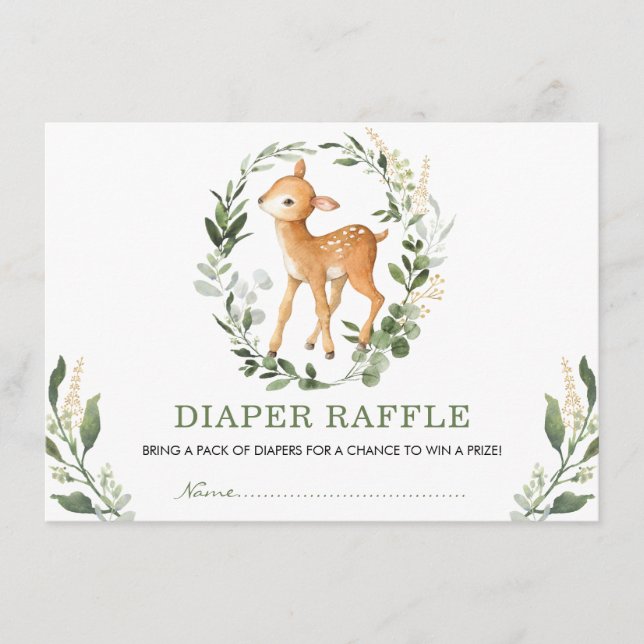 Tarjeta De Recepción Verdor neutro Oro Woodland Deer Diaper Raffle (Anverso)