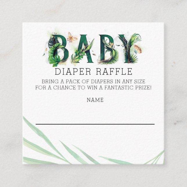 Tarjeta De Recepción Verdor tropical Baby Shower Diaper Raffle (Anverso)