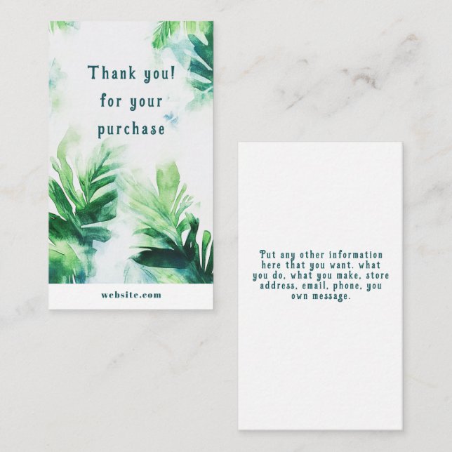 Tarjeta De Recepción Verdor tropical botánico Gracias Embalaje (Anverso / Reverso)