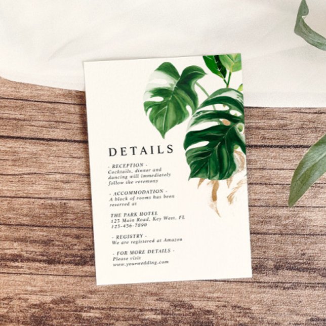 Tarjeta De Recepción Verdor tropical detalles Bodas modernos (Subido por el creador)