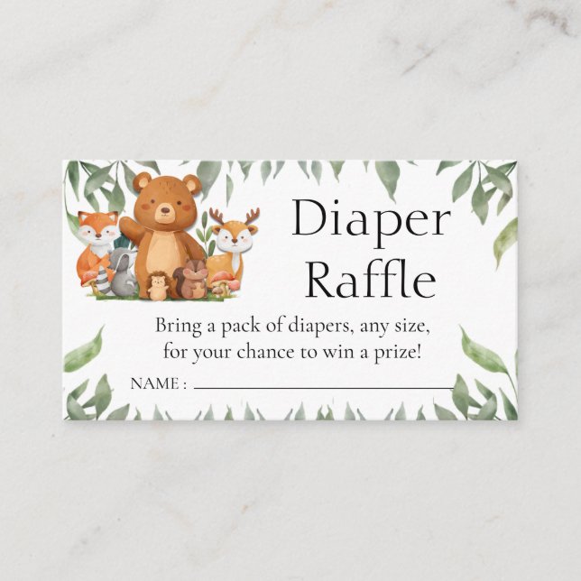 Tarjeta De Recepción Verdor Woodland Animales Diaper Raffle (Anverso)