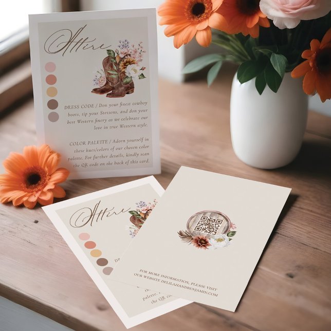 Tarjeta De Recepción Vestido de vestimenta Código Floral Western Boots  (Attire Dress Code Floral Western Boots Wedding Enclosure Card)