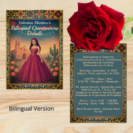 Tarjeta De Recepción Vestido Rojo de Quinceañera Bilingüe Vintage Recep