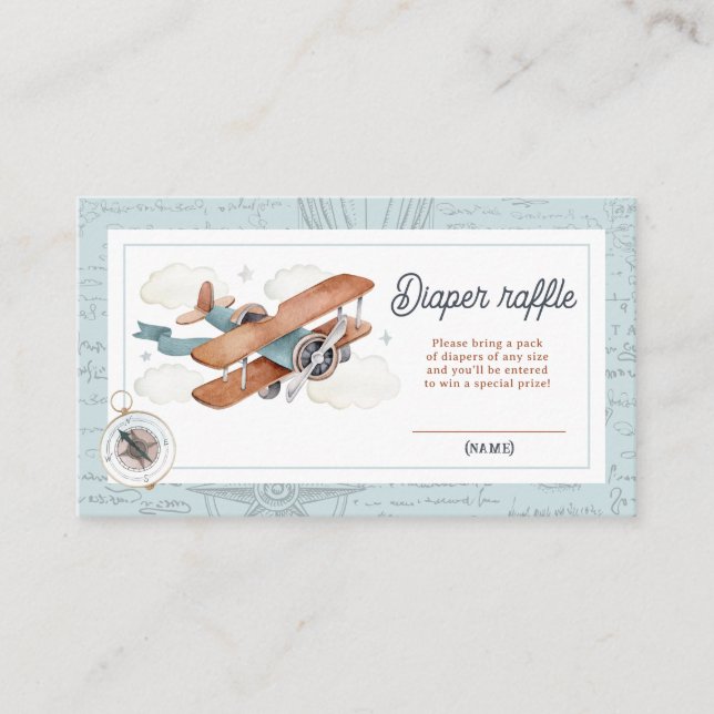 Tarjeta De Recepción Viaje en avión de época Baby Shower Diaper Raffle (Anverso)