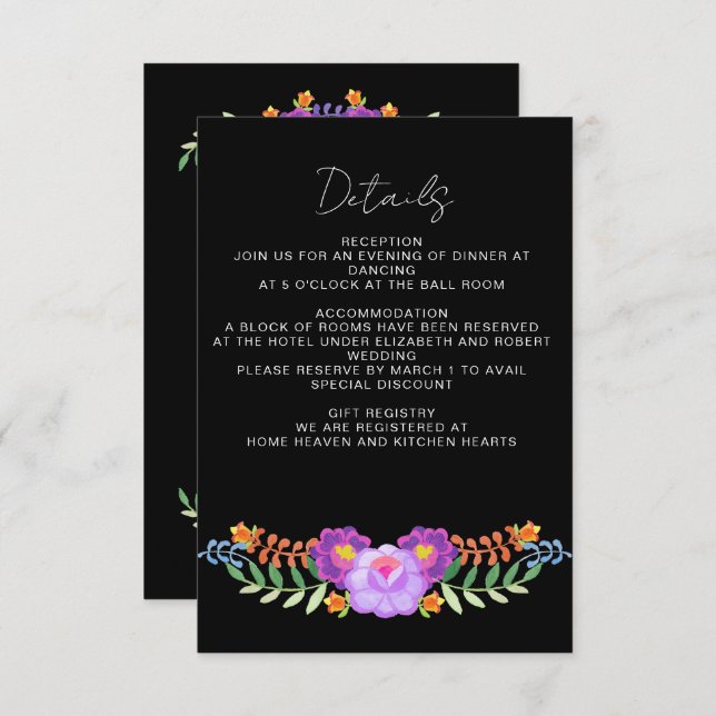 Tarjeta De Recepción Vibrant Mexican Floral Fiesta Wedding (Anverso / Reverso)