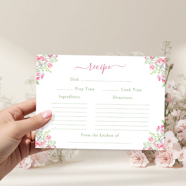 Tarjeta De Recepción Vibrant Pink Floral Bridal Shower Recipe Card (Subido por el creador)