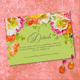 Tarjeta De Recepción Vibrant Summer Floral Lime Orange Pink Wedding