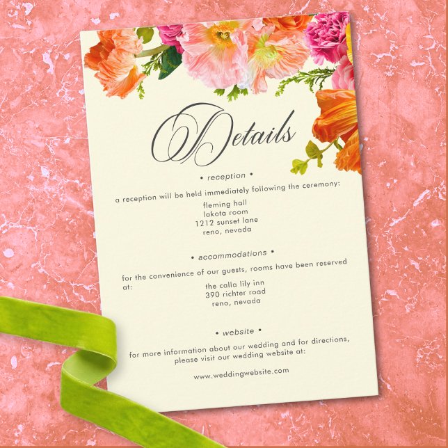 Tarjeta De Recepción Vibrant Summer Floral Yellow Orange Pink Wedding (Vibrant Summer Floral Yellow Orange Pink Wedding Enclosure Card)