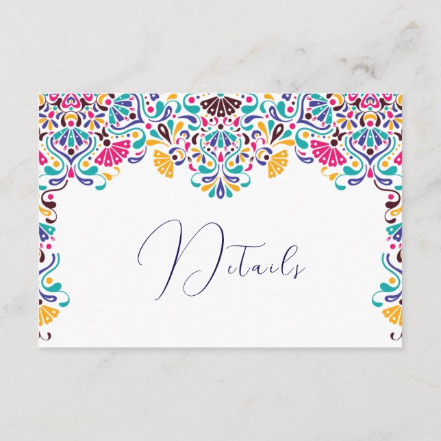 Tarjeta De Recepción Vibrante Boda arcoiris al estilo de la Fiesta Mexi (Reverso)