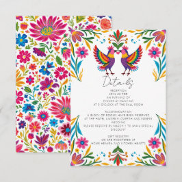 Tarjeta De Recepción Vibrante Boda de Fiesta Floral de Aves Otomíes Mex