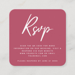 Tarjeta De Recepción Vibrante color rosa QR Código Boda de verano RSVP 
