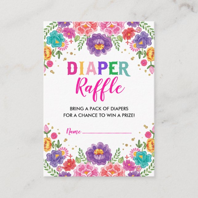 Tarjeta De Recepción Vibrante Floral Fiesta Diaper Raffle Baby Shower (Anverso)