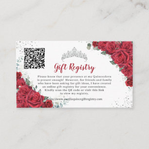 Tarjeta De Recepción Vibrante Red Floral Quinceañera QR Registro de Reg