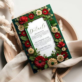 Tarjeta De Recepción Vibrante Royal Green Bouquet Details Card