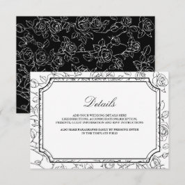Tarjeta De Recepción Victorian Black and White Line Art Wedding Details