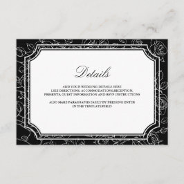 Tarjeta De Recepción Victorian Black Line Art Wedding Details