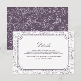 Tarjeta De Recepción Victorian Dusty Purple Line Art Wedding Details