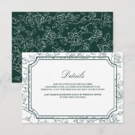 Tarjeta De Recepción Victorian Emerald Green Line Art Wedding Details