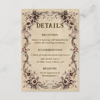 Tarjeta De Recepción Victorian Floral Frame Wedding Details