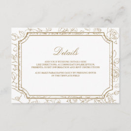 Tarjeta De Recepción Victorian Gold Floral Line Art Wedding Details