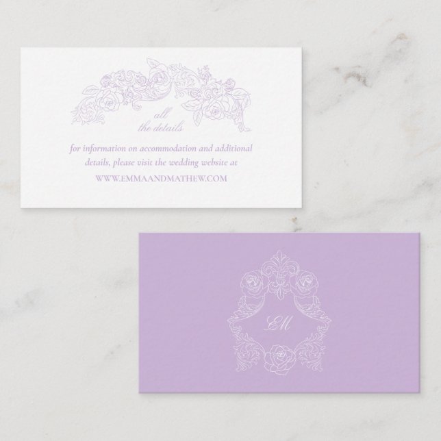 Tarjeta De Recepción Victorian Lavender Crest Wedding Website (Anverso / Reverso)
