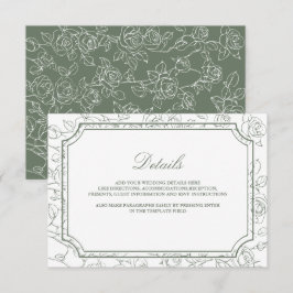 Tarjeta De Recepción Victorian Sage Green Line Art Wedding Details