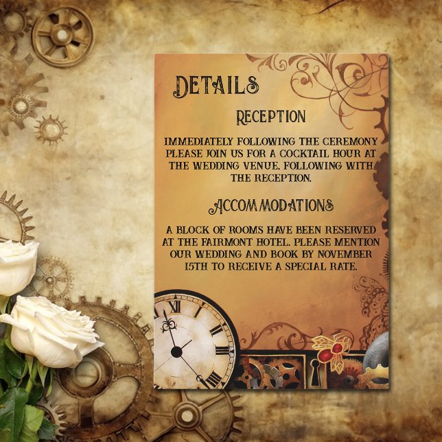 Tarjeta De Recepción Victorian Steampunk Elegance Boda (Subido por el creador)