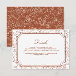 Tarjeta De Recepción Victorian Terracotta Line Art Wedding Details