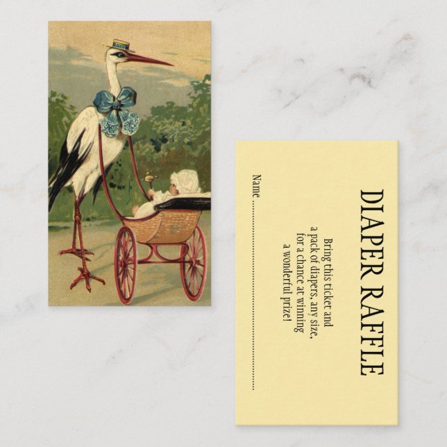 Tarjeta De Recepción Vieja cigüeña victoriana, Baby Shower (Anverso / Reverso)