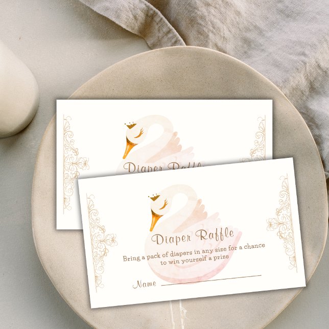 Tarjeta De Recepción Vieja Princesa Swan Diaper Raffle Baby Shower (Vintage Princess Swan Diaper Raffle Baby Shower Enclosure Card)
