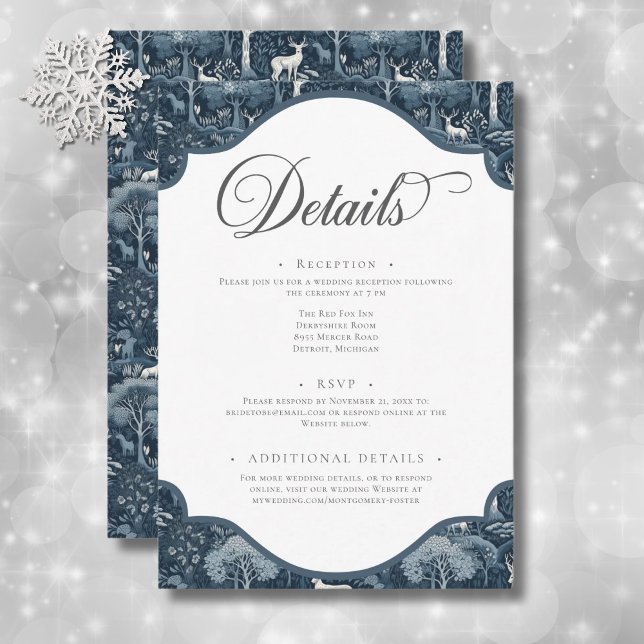 Tarjeta De Recepción Viejo invierno William Morris Elegant Wedding (Vintage Winter William Morris Elegant Wedding Enclosure Card)
