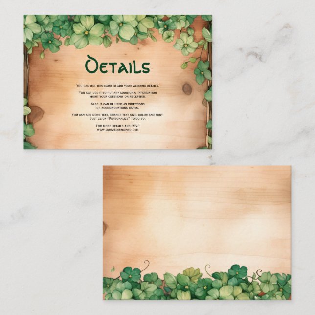 Tarjeta De Recepción Viña verde en madera Día de San Patricio boda irla (Anverso / Reverso)